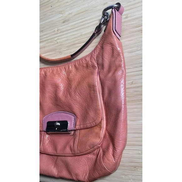 Coach Kristin Patent Leather Shoulder Bag Purse Coral Hobo 19299 AS IS - Picture 9 of 12